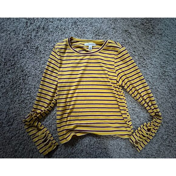 Eye Candy Y2K Vintage Striped Long Sleeve Crop Top Boxy Harry Tattered Sleeve - Picture 2 of 6